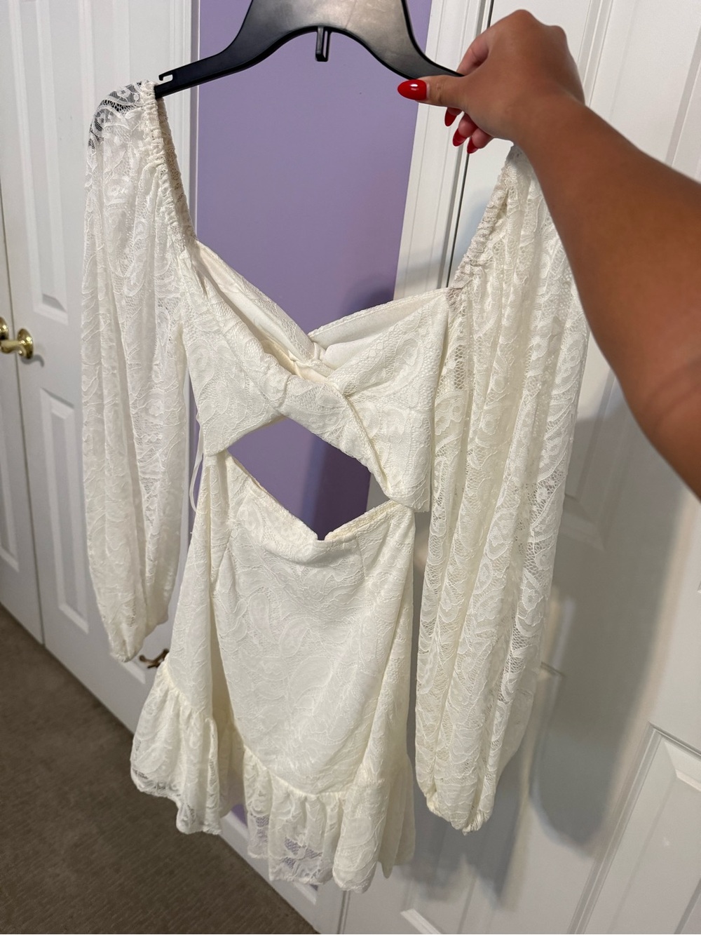 Hello Molly Ivory Lace Cutout Mini Dress